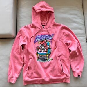 RS1NE Men's Love Remains Endless Lost Embroidered Bear Pink Sweatshirt Hoodie XL